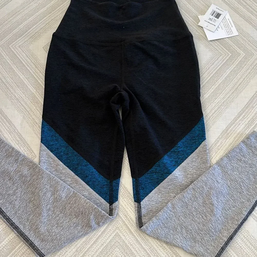 Beyond Yoga Spacedye Tri-Panel High Waisted Midi Leggings in Grey & Blue - Picture 3 of 6